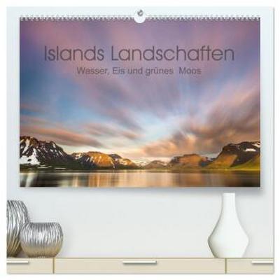 Islands Landschaften - Wasser, Eis und grünes Moos (hochwertiger Premium Wandkalender 2026 DIN A2 quer), Kunstdruck in Hochglanz