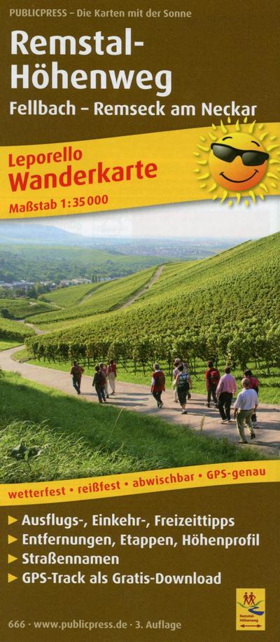 Publicpress Leporello Wanderkarte Remstal-Höhenweg, Fellbach, Remseck am Neckar 1:35.000