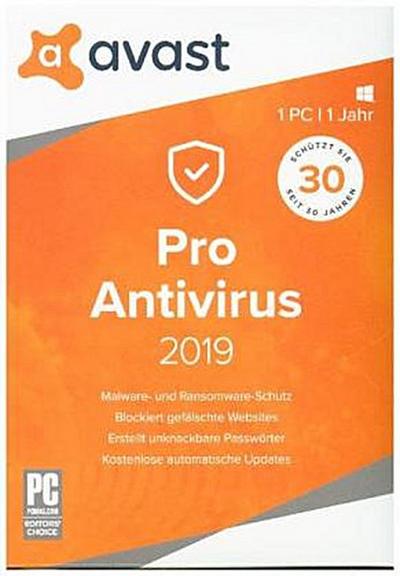 AVAST PRO AntiVirus 2019 - 1 PC, 1 DVD-ROM