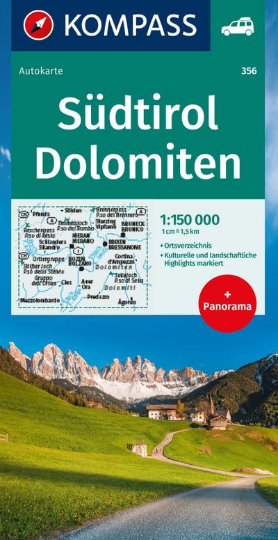 KOMPASS Autokarte Südtirol, Dolomiten, South Tyrol, Dolomites 1:150.000 