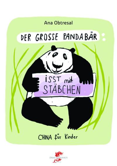 Der große Panda isst mit Stäbchen