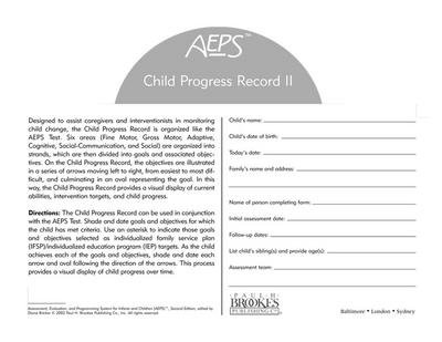 Assessment, Evaluation, and Programming System for Infants and Children (Aeps(r)), Child Progress Record II