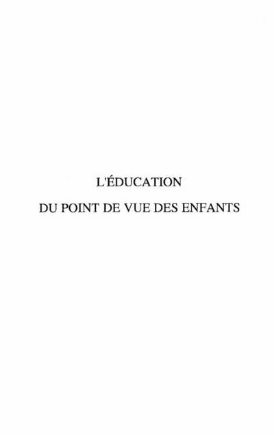 L’education du point de vue des enfants