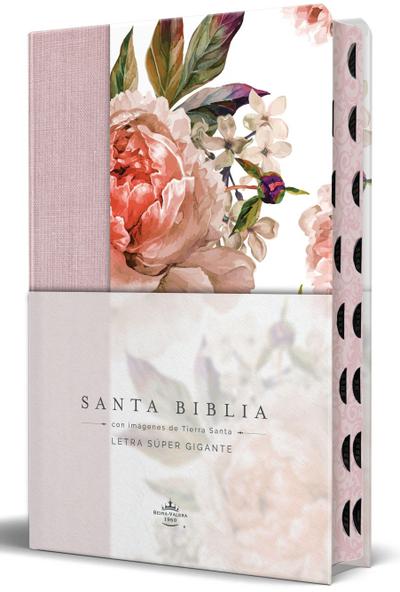 Biblia Reina Valera Revisada 1960 Letra Súper Gigante, Tapa Dura Contela Y Flores Rosada Cantos Pintados Índice/ Spanish Bible Rvr 1960super Giant Print