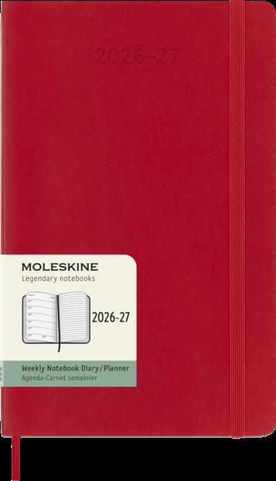 Moleskine 18 Monate Wochen Notizkalender 2026/2027, Large/A5, 1 Wo = 1 Seite, rechts linierte Seite, Weicher Einband, Scharlachrot
