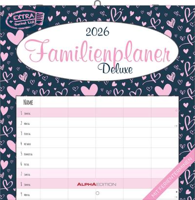 Familienplaner Deluxe 2026 - Broschürenkalender 30x30 cm (30x60 geöffnet) - Kalender mit Platz für Notizen - 5 Spalten - Bildkalender - Wandkalender