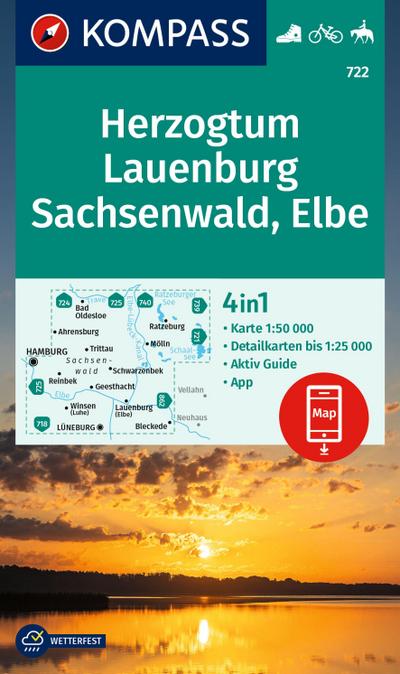 KOMPASS Wanderkarte 722 Herzogtum Lauenburg, Sachsenwald, Elbe 1:50.000