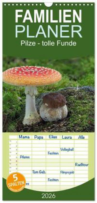 Familienplaner 2026 - Pilze - tolle Funde mit 5 Spalten (Wandkalender, 21 x 45 cm) CALVENDO