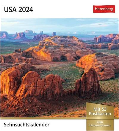USA Sehnsuchtskalender 2024. Wöchentlich Postkarten in einem Kalender. Foto-Kalender mit typisch amerikanischen Motiven. Tischkalender mit Postkarten zum Sammeln und Verschicken. Auch zum Aufhängen