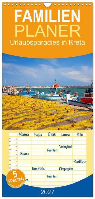 Familienplaner 2027 - Urlaubsparadies in Kreta mit 5 Spalten (Wandkalender, 21 x 45 cm) CALVENDO