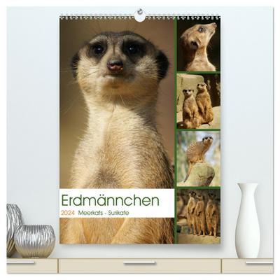 Erdmännchen-Meerkats-Surikate (hochwertiger Premium Wandkalender 2024 DIN A2 hoch), Kunstdruck in Hochglanz
