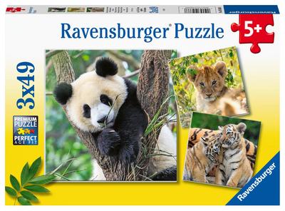 Ravensburger Kinderpuzzle - 05666 Panda, Tiger und Löwe - 3x49 Teile Puzzle für Kinder ab 5 Jahren