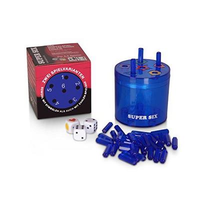 BestSaller 3016 SUPER SIX `Family` Kunststoff, 10xØ10cm, beidseitig bespielbar, auch für Kinder, 36 Stäbchen, 3 Würfel, blau (1 Stück)