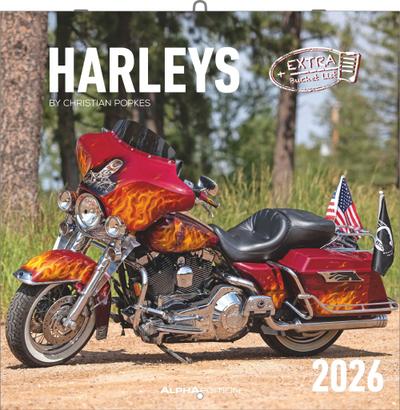 Harleys 2026 - Broschürenkalender 30x30 cm (30x60 geöffnet) - Kalender mit Platz für Notizen - Motorräder - Bildkalender - Wandplaner - Harley-Davidson