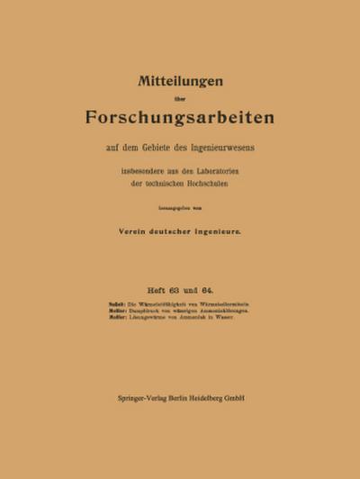 Mitteilungen über Forschungsarbeiten auf dem Gebiete des Ingenieurwesens