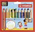 Buntstift, Wasserfarbe & Wachsmalkreide - STABILO woody 3 in 1 - 10er Pack mit Spitzer - mit 10 verschiedenen Farben