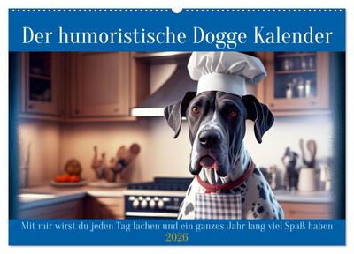 Der humoristische Dogge Kalender (Wandkalender 2026 DIN A2 quer), CALVENDO Monatskalender