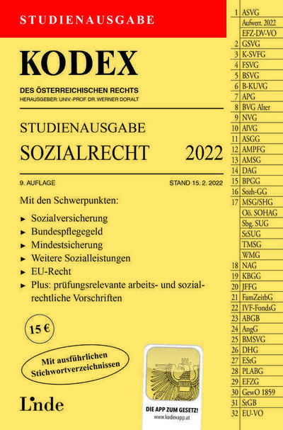 KODEX Studienausgabe Sozialrecht 2022: Studienausgabe