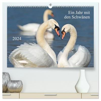 Ein Jahr mit den Schwänen (hochwertiger Premium Wandkalender 2024 DIN A2 quer), Kunstdruck in Hochglanz