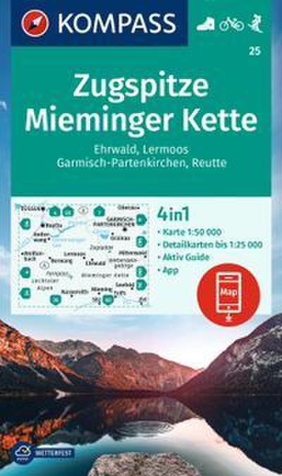 KOMPASS Wanderkarte 25 Zugspitze, Mieminger Kette, Ehrwald, Lermoos, Garmisch-Partenkirchen, Reutte 1:50.000