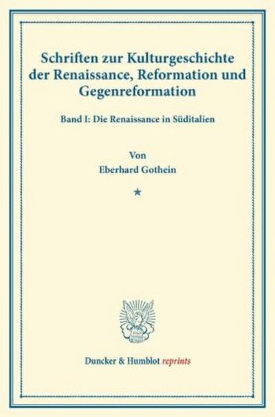 Schriften zur Kulturgeschichte der Renaissance, Reformation und Gegenreformation.