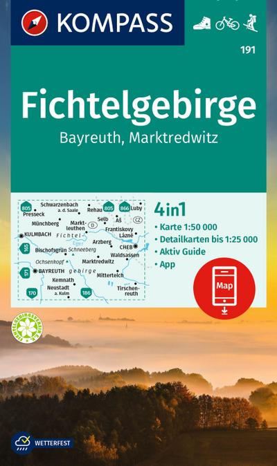 KOMPASS Wanderkarte 191 Fichtelgebirge, Bayreuth, Marktredwitz 1:50.000 