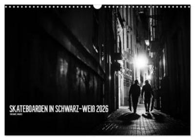 Skateboarden in Schwarz-Weiß (Wandkalender 2026 DIN A3 quer), CALVENDO Monatskalender