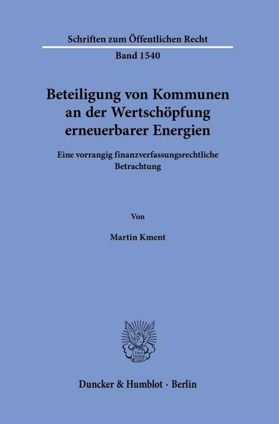 Beteiligung von Kommunen an der Wertschöpfung erneuerbarer Energien