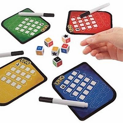 Mattel Games GKD66 - UNO Würfelspiel für die ganze Familie, mit Trockenlöschtafeln und Markern, für Kinder ab 7 Jahren