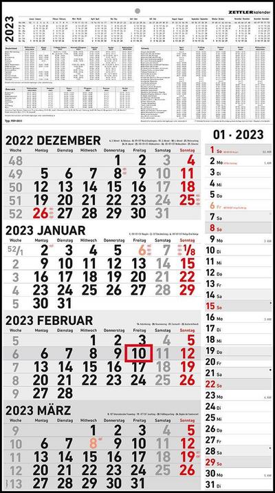 4-Monatskalender Kombi 2023 - Büro-Kalender 33x58,7 cm