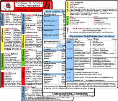 Schemata & Scores in Klinik & Rettungsdienst (2 Karten Set) - SSSS-Schema, ABCDE-Schema, Basics-Schema, IPAP-Schema, SAMPLER(!)S, WASB, FAST, OPQRST, PECH-Regel, DMS, 4Hs, HITS, GCS, KUSS, APGAR