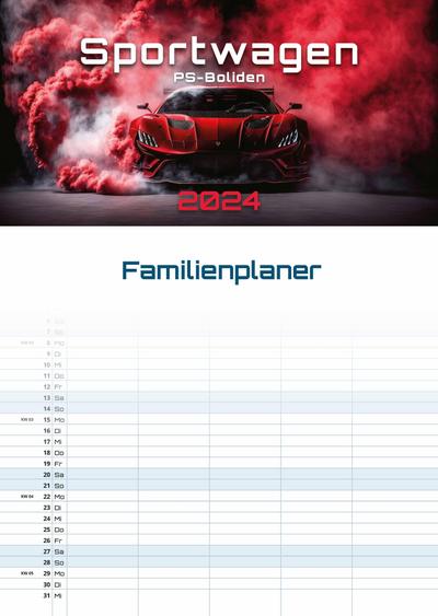 Sportwagen - PS-Boliden - 2024 - Kalender DIN A3 (Familien-/Terminplaner)