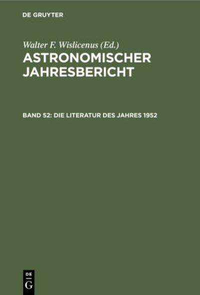 Die Literatur des Jahres 1952