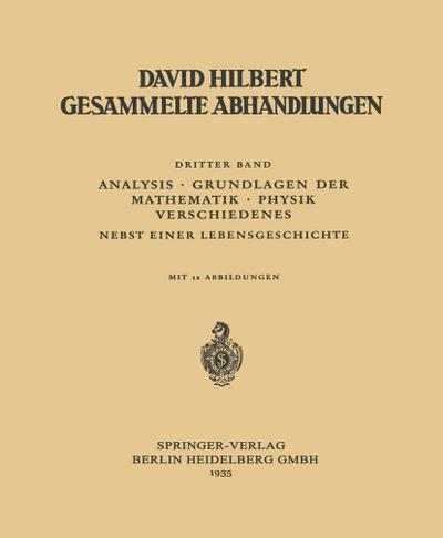 Dritter Band: Analysis · Grundlagen der Mathematik · Physik Verschiedenes