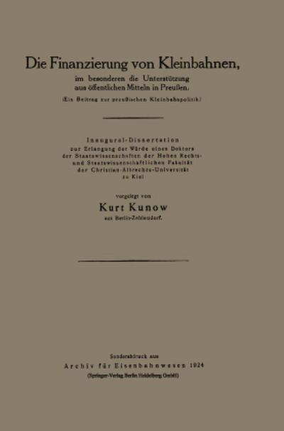 Die Finanzierung von Kleinbahnen