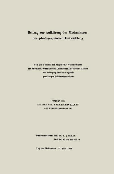 Beitrag zur Aufklärung des Mechanismus der photographischen Entwicklung