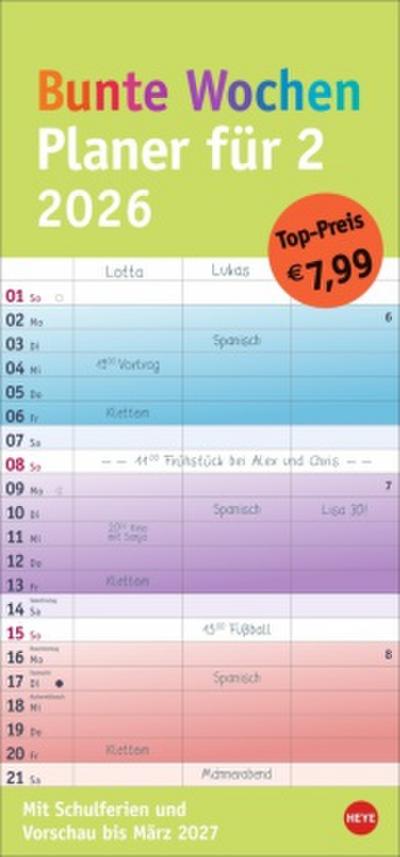 Bunte Wochen Planer für 2 2026