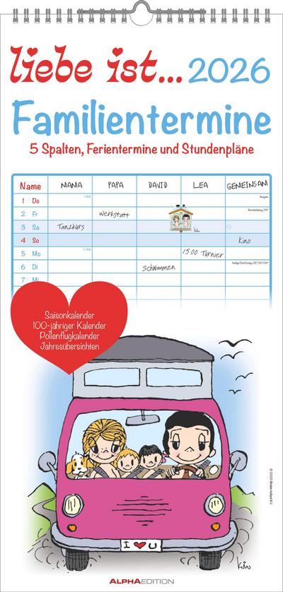 liebe ist... 2026 Familientermine - Familien-Timer - Termin-Planer - Kinder-Kalender - Familien-Kalender - 22x45