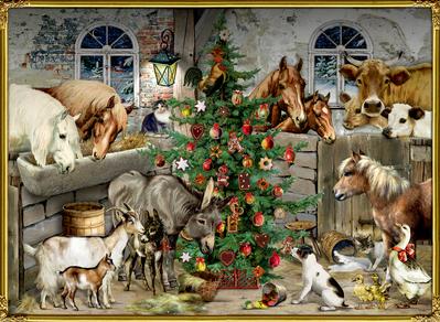 Wandkalender Nostalgische Weihnachten bei den Tieren im Stall 
