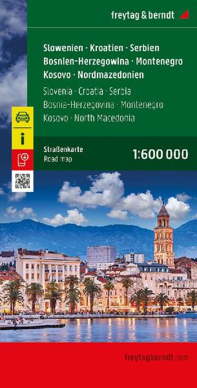 freytag & berndt Straßenkarte Slowenien - Kroatien - Serbien - Bosnien-Herzegowina - Montenegro - Kosovo - Nordmazedonien 1:600.000