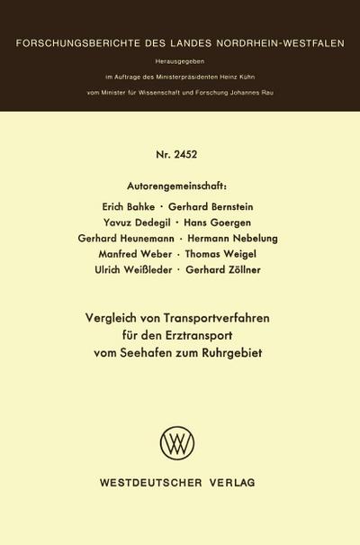 Vergleich von Transportverfahren für den Erztransport vom Seehafen zum Ruhrgebiet