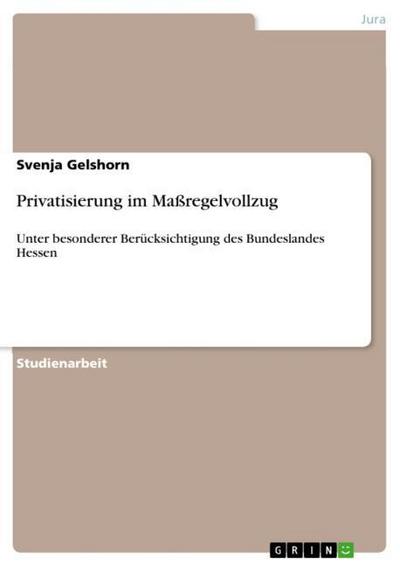 Privatisierung im Maßregelvollzug: Unter besonderer Berücksichtigung des Bundeslandes Hessen - Svenja Gelshorn