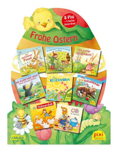 Pixis Riesen-Osterei Frohe Ostern: 8 Pixi-Bücher und 5 lustige Spiele auf großer Stanzpappe in Osterei-Form
