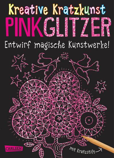 Kreative Kratzkunst: Pink Glitzer: Set mit 10 Kratzbildern, Anleitungsbuch und Holzstift