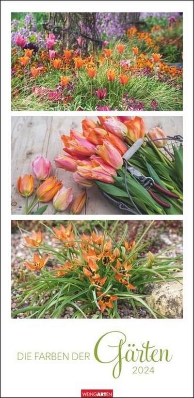 Die Farben der Gärten Kalender 2024. Langer Foto-Wandkalender im Format 33 x 68cm. Natur-Kalender 2024 mit atemberaubenden Garten-Fotos in eleganten Kompositionen. Hochformat.