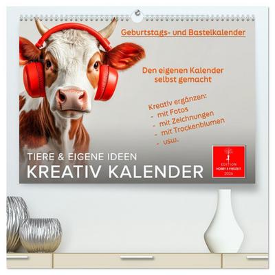 Kreativ Kalender - Tiere & eigene Ideen (hochwertiger Premium Wandkalender 2026 DIN A2 quer), Kunstdruck in Hochglanz