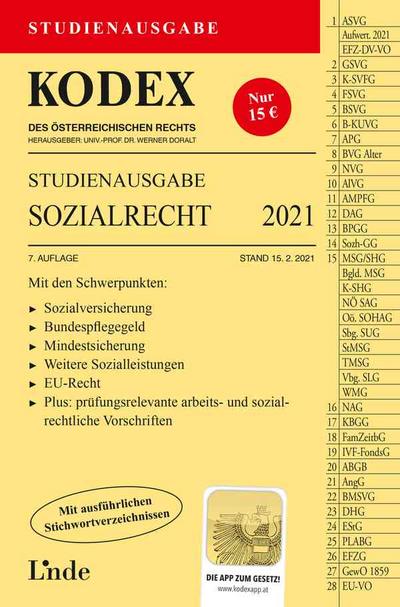 KODEX Studienausgabe Sozialrecht 2021: Studienausgabe