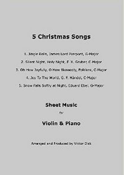5 Christmas Songs Sheet Music for Violin & Piano