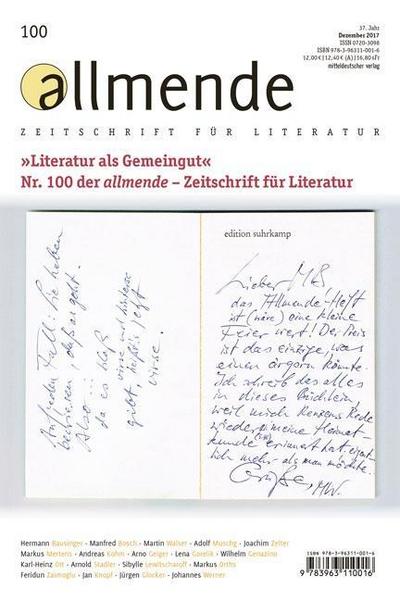 allmende, Zeitschrift für Literatur. Nr.100