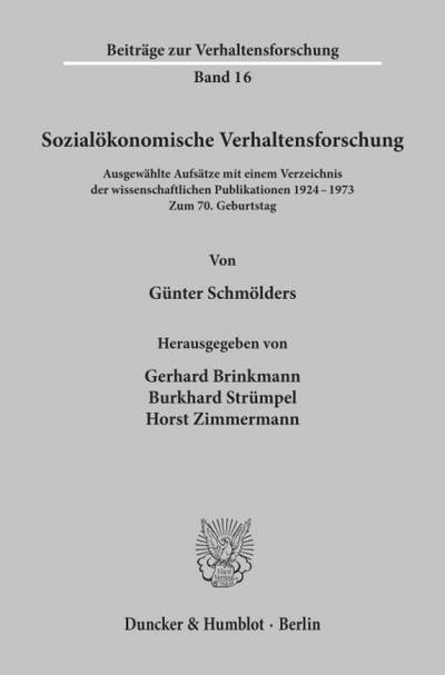 Sozialökonomische Verhaltensforschung.